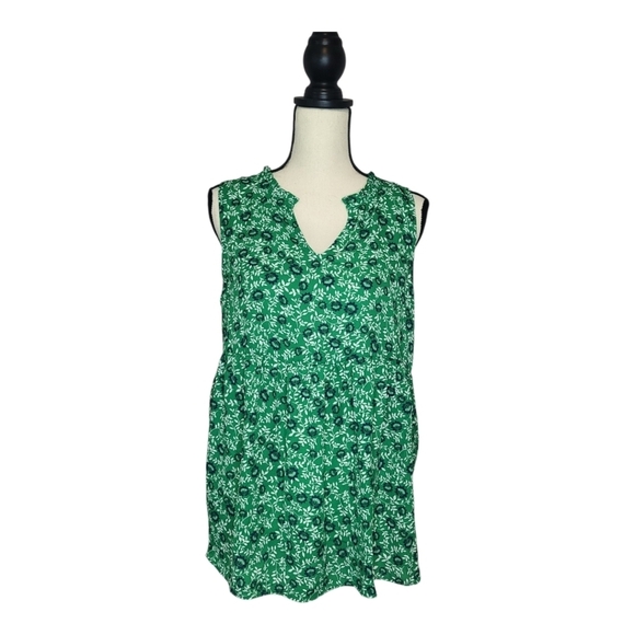 bobeau Tops - Bobeau Top Green White Blue Floral Split Vneck Sleeveless Women's Size M